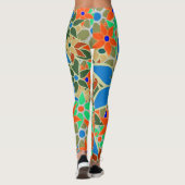 Oranje Blauwe Munt Groene Floral Leggings (Achterkant)