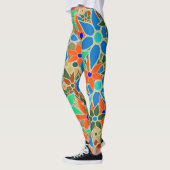 Oranje Blauwe Munt Groene Floral Leggings (Links)