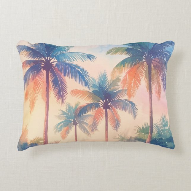 Oranje Blauwe Palmboom Accent Kussen (Voorkant)