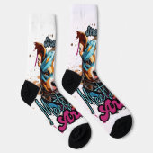 Oranje Blauwe Patroon Pop Art Dog Sokken (Rechts)