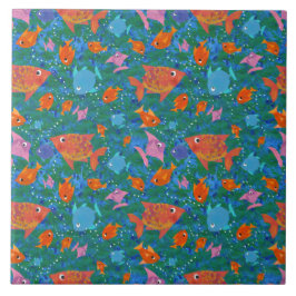 Oranje, blauwe, roze kleurige vondvis in de Zee Tegeltje