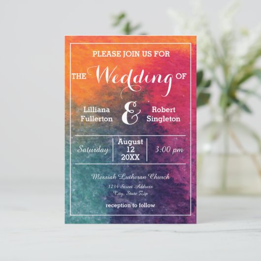 Oranje blauwe roze Waterverf-3x5 de Uitnodiging va (Staand voorkant)