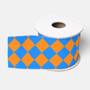 Oranje Blauwe Ruitjes Diamant Patroon Grosgrain Lint