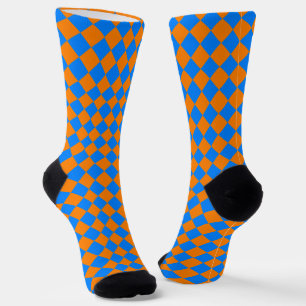 Oranje Blauwe Ruitjes Diamant Patroon Sokken