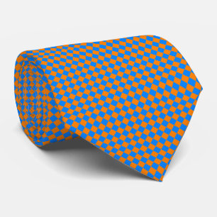 Oranje Blauwe Ruitjes Diamant Patroon Stropdas
