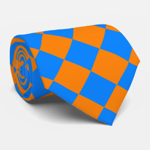 Oranje Blauwe Ruitjes Diamant Patroon Stropdas