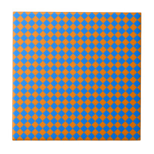 Oranje Blauwe Ruitjes Diamant Patroon Tegeltje