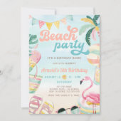 Oranje Blauwe Schattige Strand Verjaardagsfeestje  Kaart (Voorkant)