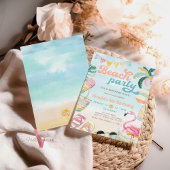 Oranje Blauwe Schattige Strand Verjaardagsfeestje  Kaart