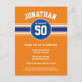 Oranje Blauwe Sport Verjaardagsfeestuitnodiging Briefkaart (Voorkant)