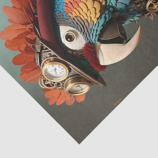  Oranje & Blauwe Steampunk Parrot Tissuepapier (Detail)