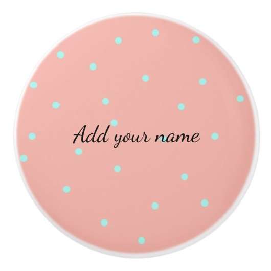 Oranje blauwe stippen abstract toevoegen naamtekst keramische knop (Voorkant)