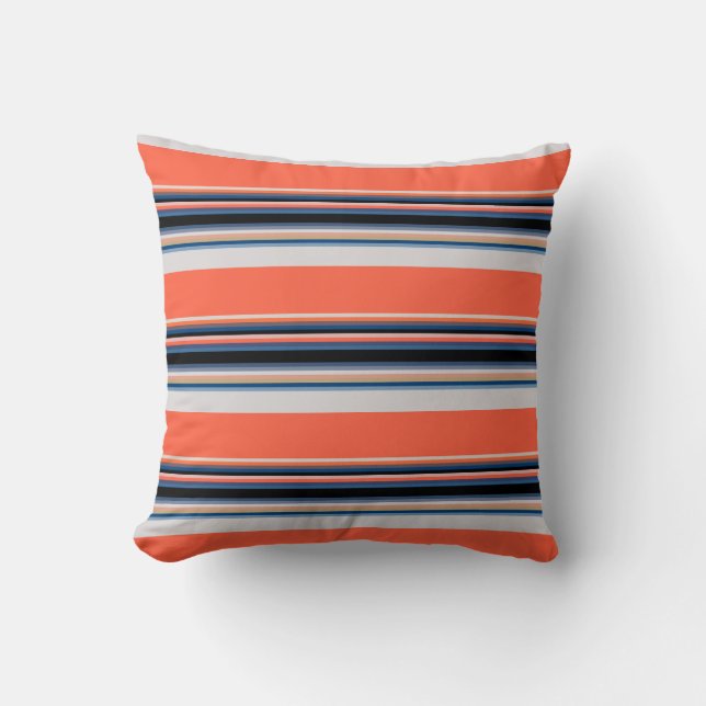 Oranje blauwe strepen kussen (Voorkant)