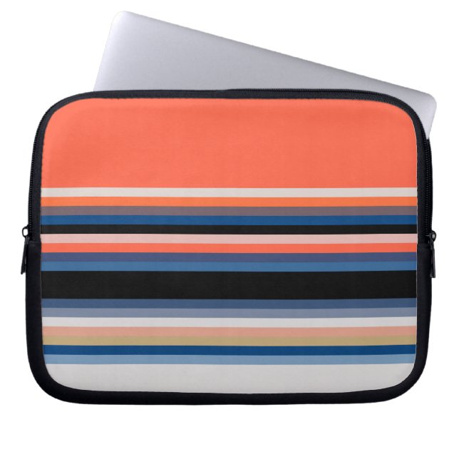 Oranje blauwe strepen laptop sleeve (Voorkant)