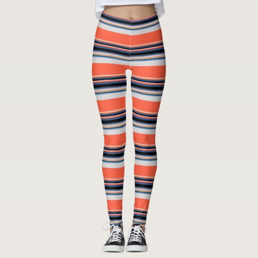 Oranje blauwe strepen leggings (Voorkant)