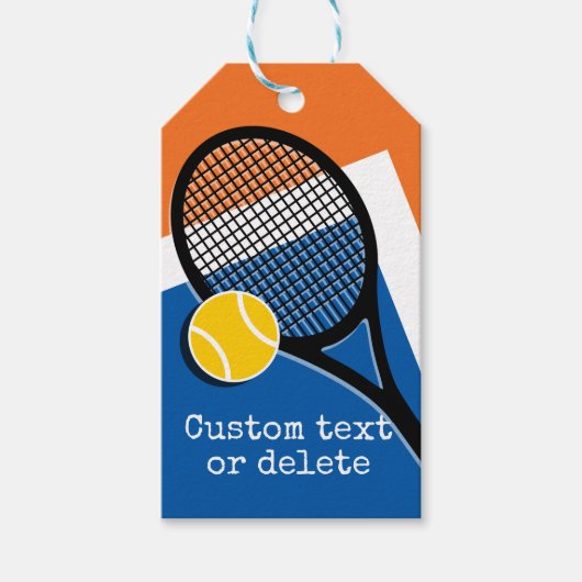 Oranje - blauwe tennisbaan , aanpasbaar cadeaulabel (Voorkant)