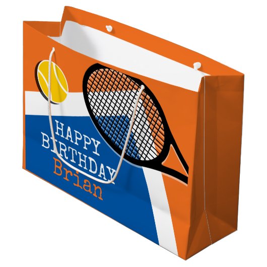 Oranje - blauwe tennisbaan , aanpasbaar groot cadeauzakje (Voorkant Gekanteld)