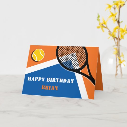 Oranje - blauwe tennisbaan aanpasbare kaart (Gele Bloem)