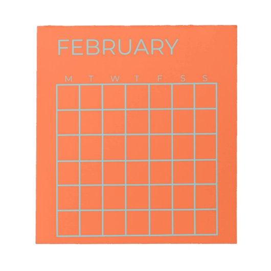 Oranje Blauwe Tosca Februari Niet-gedateerde Kalen Notitieblok (Voorkant)