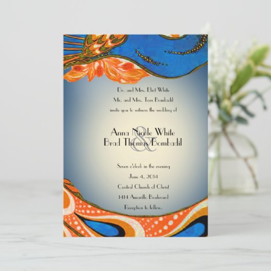 Oranje blauwe  uitnodiging tot het huwelijk (Staand voorkant)