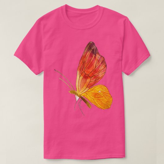 Oranje blauwe vlinder met bewaterde kleur t-shirt (Design voorkant)
