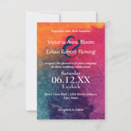 Oranje Blauwe Waterverf - 3x5 bruiloft uitnodiging