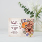 Oranje Blauwe Waterverf Floral nieuwe buurman Aankondigingskaart (Staand voorkant)