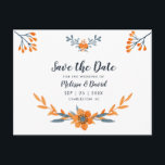 Oranje blauwe Waterverf Floral Romantic Wedding Aankondigingskaart<br><div class="desc">Met een mooie hand geschilderde waterverf floralen in trendy oranje en blauwe tinten vormen deze trouwsuite. Deze aanpasbare bruiloft is perfect voor een lente, zomer of herfst buitenshuis of voor een onberispelijke bruiloft, behalve dat de datum waarop het briefkaart verfijnd en bohemisch is. Deel van de "Oranje Blue Waterverf Floral...</div>