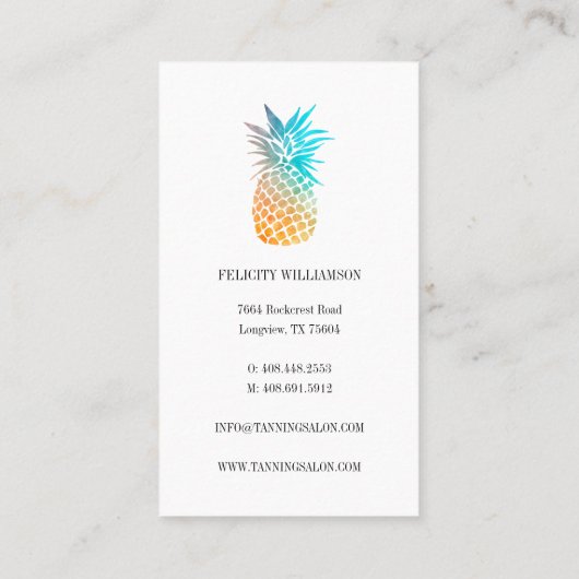 Oranje & Blauwe Waterverf Tropische Ananas Fruit Visitekaartje (Achterkant)