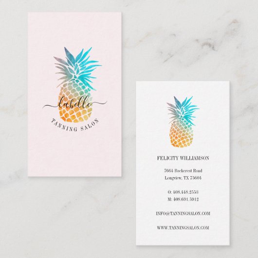 Oranje & Blauwe Waterverf Tropische Ananas Fruit Visitekaartje