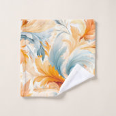 Oranje Blauwe Wildbloem Veer Bad Handdoek (Wasdoekje)