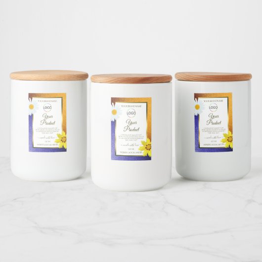 Oranje blauwe witte glitteretiketten met Logo Voedselcontainer Etiket (Flessen)