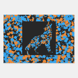 Oranje Blauwe Wolf Spatverf  Inpakpapier Vel
