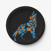 Oranje Blauwe Wolf Splattered Paint Papieren Bordje (Voorkant)