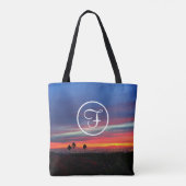 Oranje blauwe wolken zonnefoto aangepast monogram tote bag (Achterkant)