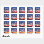 Oranje blauwe wolken zonnefoto aangepast monogram vierkante sticker (Vel)