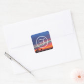 Oranje blauwe wolken zonnefoto aangepast monogram vierkante sticker (Envelop)