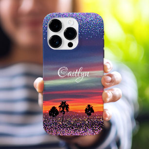 Oranje blauwe wolken zonsondergang ombre confetti  iPhone 16 pro hoesje