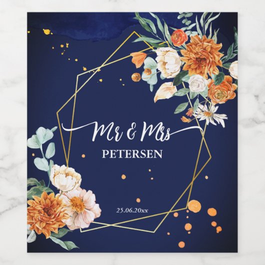 Oranje blauwe zeebrasem navy blue gepersonaliseerd wijn etiket (Enkel label)