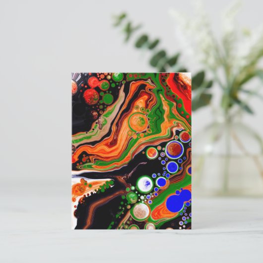Oranje, blauwe, zwarte digitale fluïde kunst briefkaart (Staand voorkant)