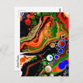 Oranje, blauwe, zwarte digitale fluïde kunst briefkaart (Voorkant / Achterkant)