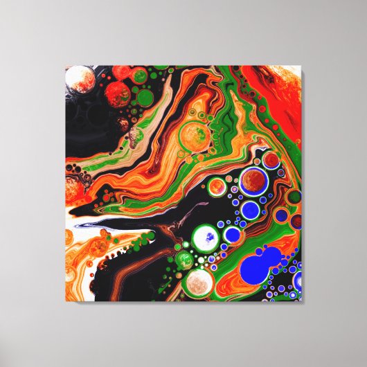 Oranje, blauwe, zwarte digitale fluïde kunst canvas afdruk (Voorkant)