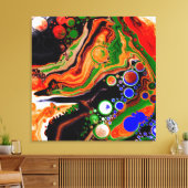 Oranje, blauwe, zwarte digitale fluïde kunst canvas afdruk (Insitu (Woonkamer))