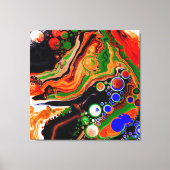 Oranje, blauwe, zwarte digitale fluïde kunst canvas afdruk (Voorkant)