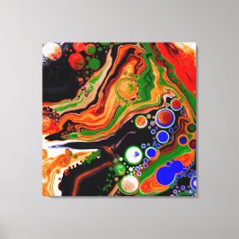 Oranje, blauwe, zwarte digitale fluïde kunst canvas afdruk