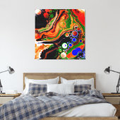 Oranje, blauwe, zwarte digitale fluïde kunst canvas afdruk (Insitu (Slaapkamer))