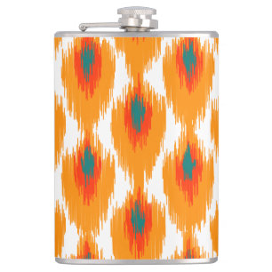 Oranje Blauwgroen Abstract tribaal Ikat Diamond Pa Heupfles