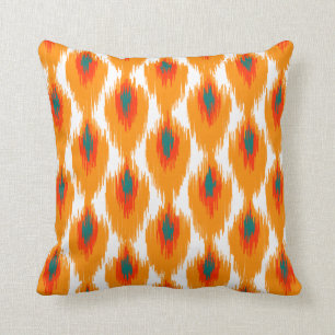 Oranje Blauwgroen Abstract tribaal Ikat Diamond Pa Kussen