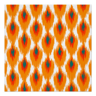 Oranje Blauwgroen Abstract tribaal Ikat Diamond Pa Poster