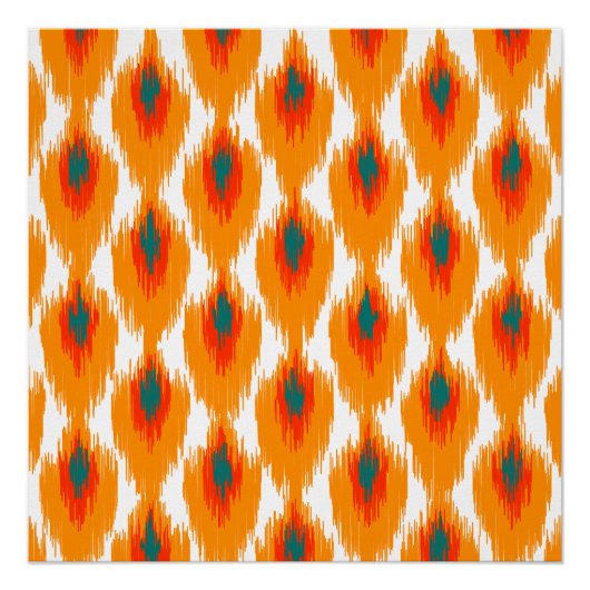 Oranje Blauwgroen Abstract tribaal Ikat Diamond Pa Poster (Voorkant)